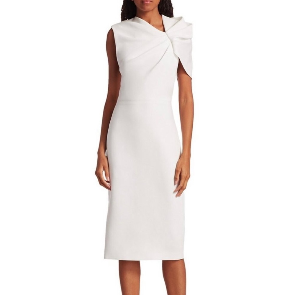Alice + Olivia Kiro Ruffle-shoulder Midi Sheath Dress In White Size 0